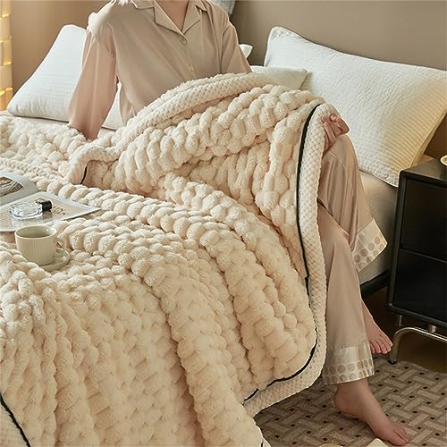 Manta de lana de guisantes reversible de franela y coral para sofá cama 200x230cm 5
