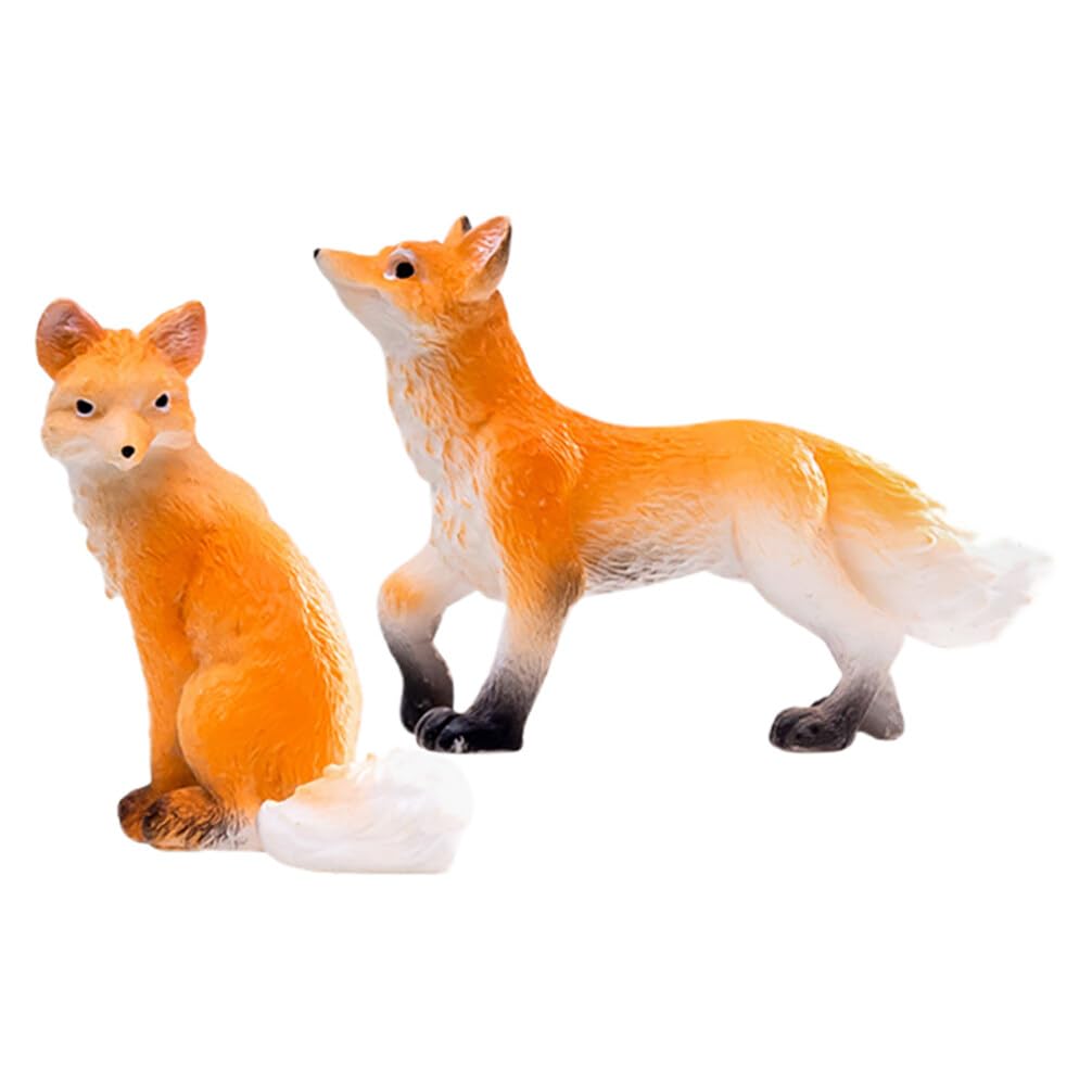 POPETPOPMiniature Fox Figurine, 2pcs Mini Fox Figure Tiny Animal Statues Cake Topper Decoration for Fairy Garden Micro Landscape Flowerpot Car Figurines