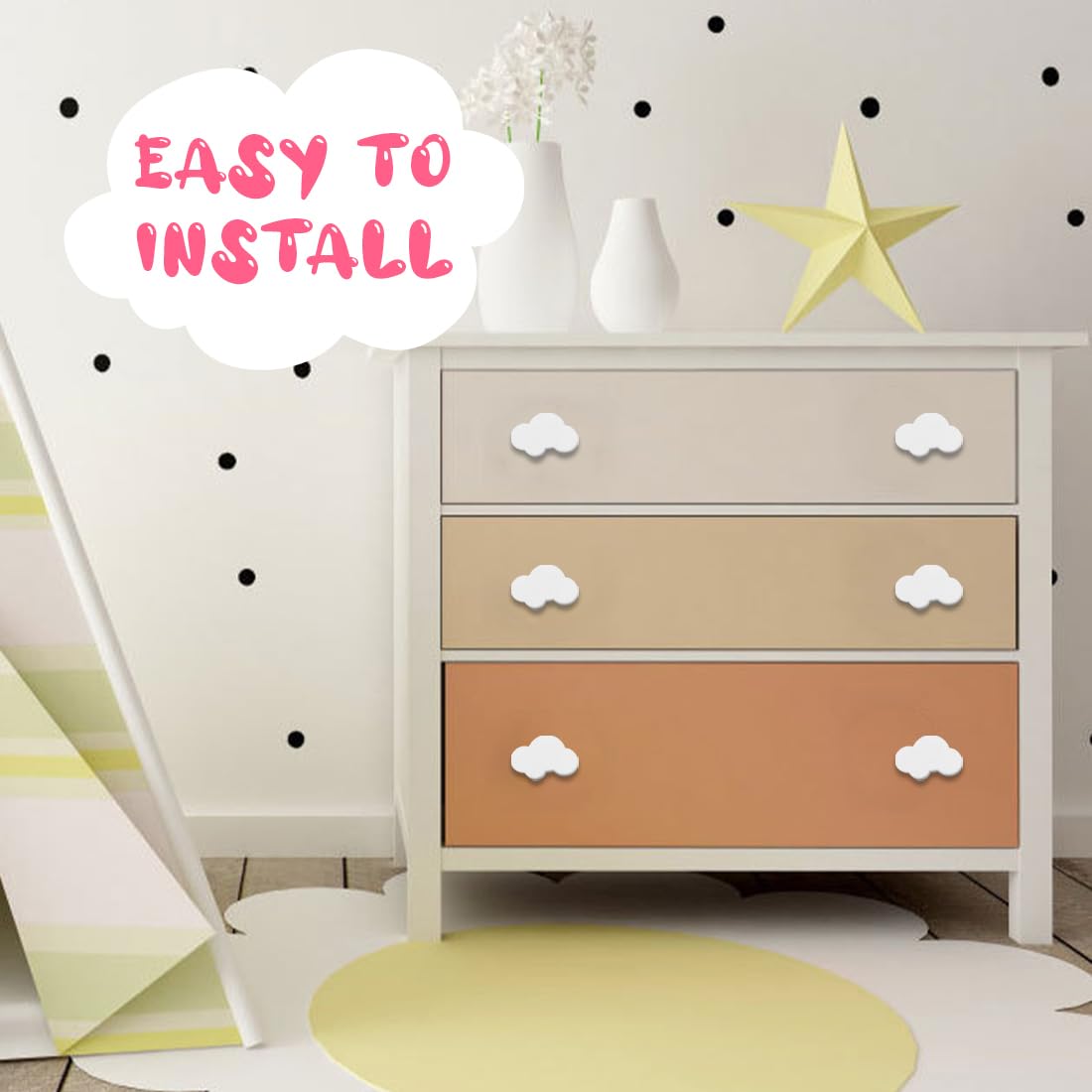 6 Pomos de Cajón con Forma de Nube para Muebles, Pomos de Forma de Dibujos Animados para Niñas Niños, para Tiradores de Armario, Cajones, Armarios de Habitación Infantil