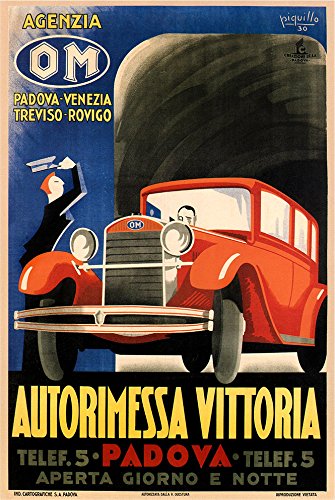 Autorimessa Vittoria ~ Vintage Padova Italy Carage Poster 24"x36" (Unframed) Printed with 200 Year Lifespan Archival Inks
