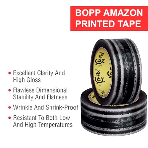 Image of D-fix Amazon Printed Packing Tape 2 Inch (48mm) -65 Meter | 3 Rolls |Strong Adhesive BOPP Carton Sealing Tape | Heavy Duty Packaging Tape for Shipping, Moving & E-commerce Use