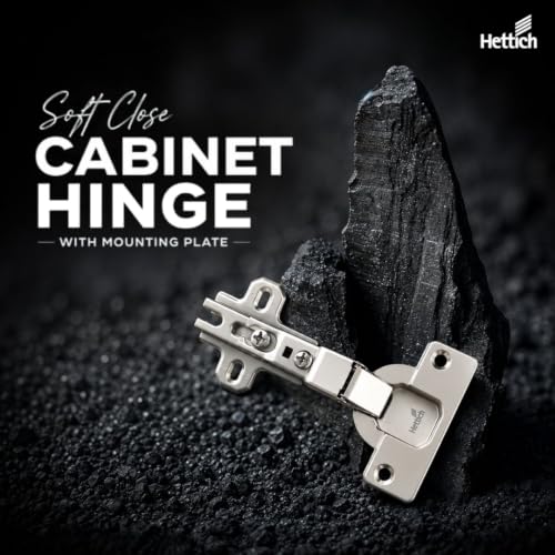 Image of Hettich Slide On 9.5K Soft Close Cabinet Hinge with Mounting Plate, 4 Hole Half Overlay, Nickel Plated, 95 Opening, for 14-25mm Panels, Pack of 5 (10 Hinges)