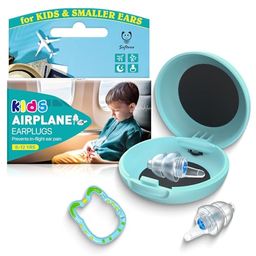 Softvox Ear Plugs for Kids (6-12 yrs) Airplane Ear Pressure Relief & Prevent Ear-Pain Earplugs for Children Adults with Small Ear-canals Comfortable Earbuds 25 dB Noise Cancelling