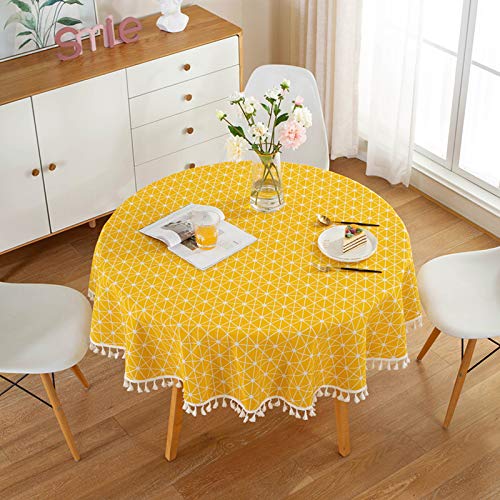 Nappe ronde HINMAY - Style nordique simple - Tissu de coton et lin - Résistante à la poussière - Nappe ronde - Pour cuisine - Décoration de table - Diamètre 150 cm Cover