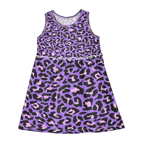 Girls Neon Purple Pink Leopard Dress Sleeveless Dress Summer Cotton Sundress 6Y