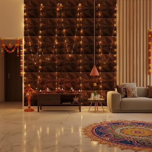 Image of Kayra Decor PVC Panel for Wall - PVC Diamond Design, WalntWood Color 19.7 inch X 19.7 inch (Pack of 18) - Covers 48.51 Sq. Ft.