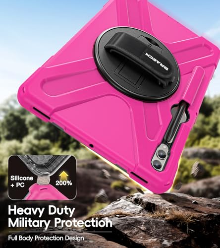Image of BRAECN Case Galaxy Tab S10 Plus / S9 Plus / S9 FE+ / S8 Plus / S7 Plus / S7 FE | 12.4 inch Shockproof Heavy Duty Full Body Protective Cover with Hand Strap & Kickstand, Shoulder Strap, S Pen Holder Pink