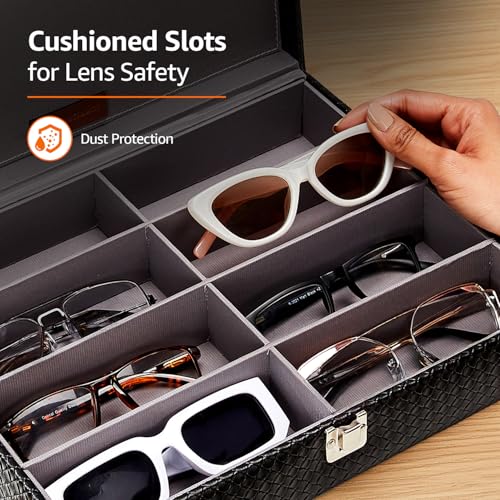 Image of Amazon Basics Unisex Faux Leather Sunglasses Organiser with 8 Slots |34LX27BX8H cm |Black
