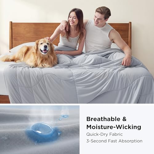 Image of Bedsure Cooling Comforter Full Size - Cooling Blankets for Hot Sleepers, Lightweight Comforter for Summer with Dual-Sided Cool Tech, Soft Breathable Cold Blanket for Sleeping, Grey, 82x86 Inches
