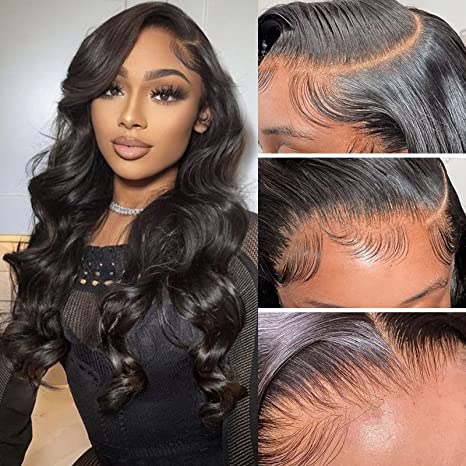 Glueless 13x4 Lace Front Wigs Human Hair Body Wave 26 inch 13x4 HD Transparent Lace Frontal Wigs Human Hair 150% Density Brazilian Virgin Hair Black Female Wigs Natural Color…