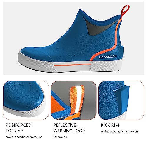 Image of BASSDASH Men's 4.5 inch Waterproof Fishing Deck Boots Anti-Slip Rubber Ankle Boots Rain Shoes for Boating Gardening Working