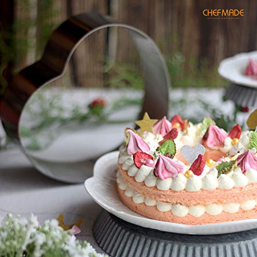 Chefmade Mousse Ring Mold, 8-Inch Heart-Shaped Non-Stick Seamless 18/8 Stainless Steel Food Molding #TOP4