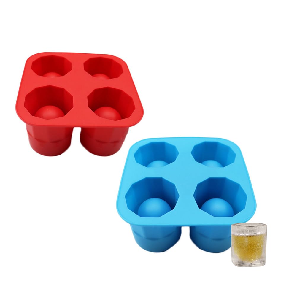 2PCS Ice-Shot Glass Mould, Ice Cube Tray Mold Silicone, 4 Cups Flexible Ice Cube Molds, Round Silicone Ice Cube Mold for Cocktails Whiskey Juice and Any Drinks