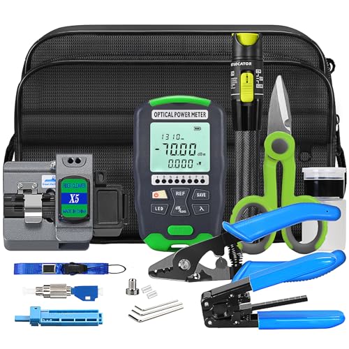 Fiber Optic Termination Tool Kit FTTH Cable Cold Welding Tool Set with X5 Grey Optical Fiber Cleaver with FC-LC Adapter D7 OPM