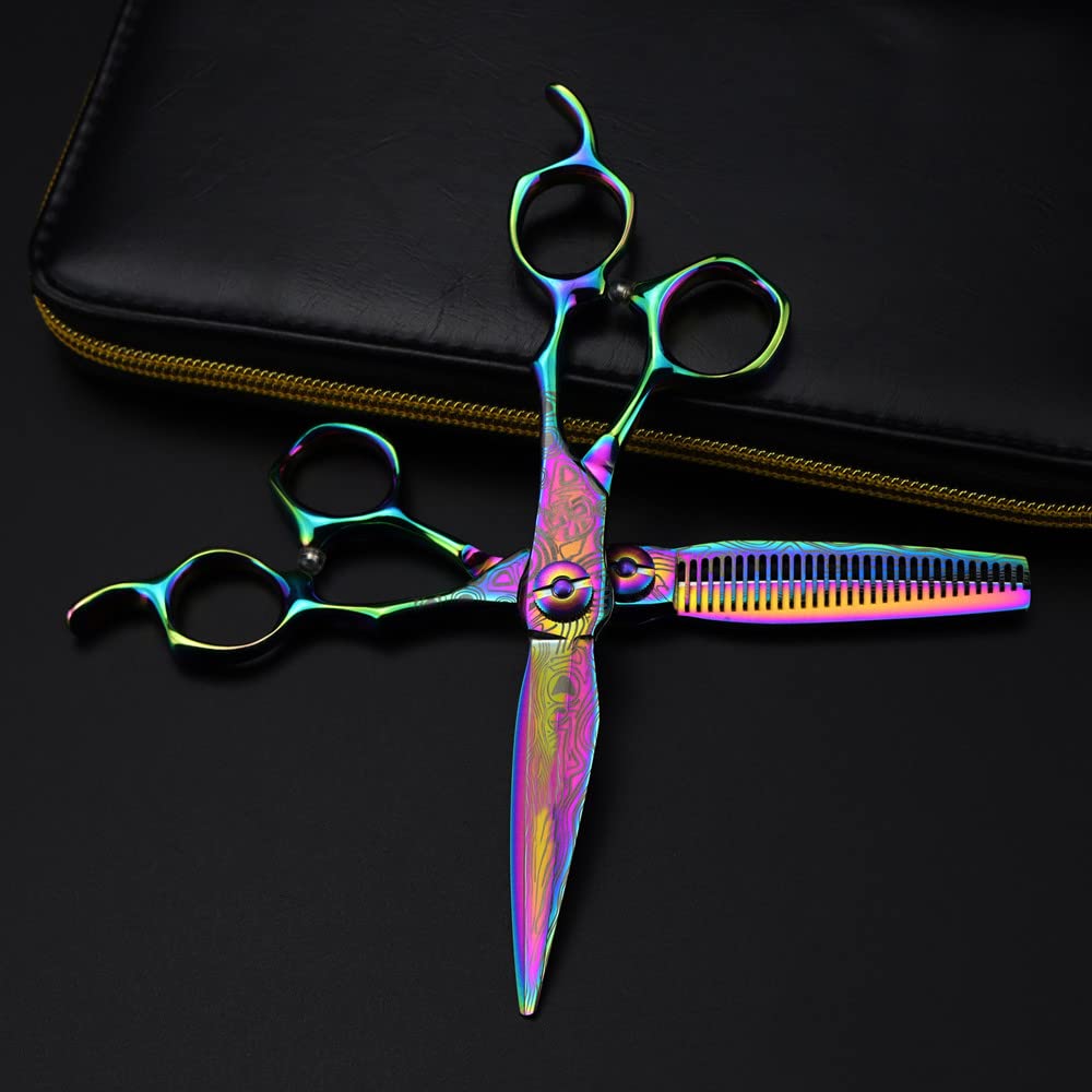 Forbici Professionali per Capelli, Forbici Professionali da 6 Pollici di Alta qualità, Forbici per Capelli in Acciaio Damasco Arcobaleno, Forbici per sfoltire i Capelli, Forbici da Barbiere, Forbici