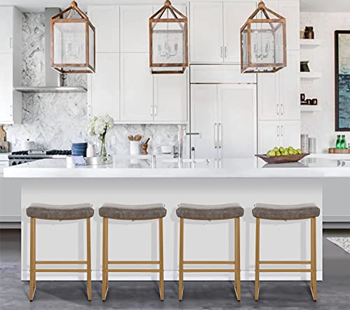 Alpha Home 24" Bar Stools Counter Height Set Of 4, Pu Leather Saddle Stool With Metal Legs Modern Dining Chairs For Kitchen Island, Grey #TOP9