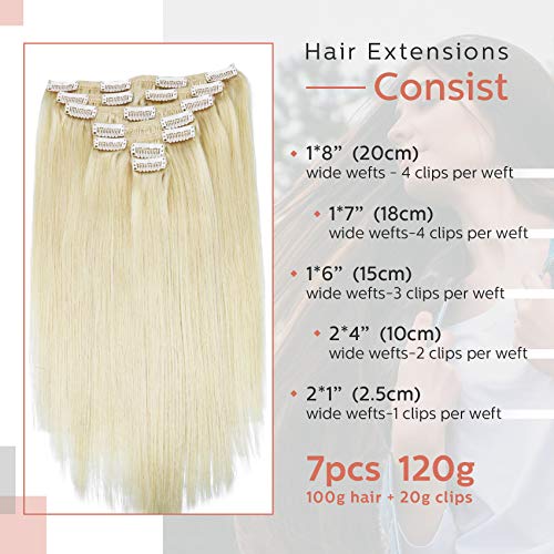 image for VARIO Human Hair Extensions Clip In Blonde New Version Thickened Doubl