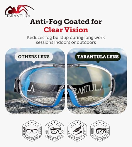 Tarantula ANSI Z87.1+ Safety Goggles Over Glasses, Anti-Fog & Anti-Scratch UV380 Lenses, Adjustable Strap, High-Impact Eye Protection for Lab, Woodworking & DIY