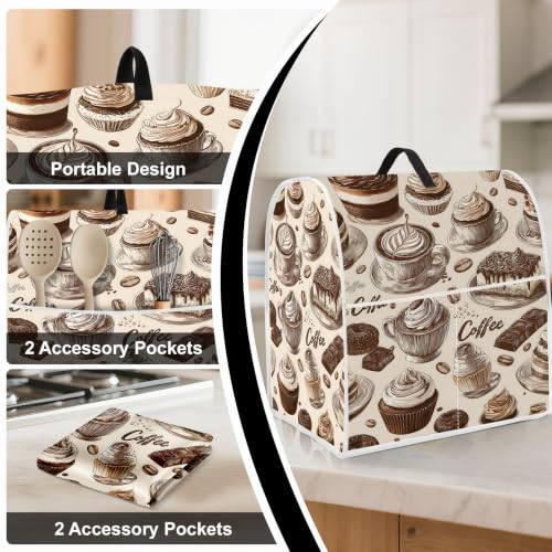 Image of Kitchen Dust Cover Compatible with 4.5 5 6 8 quart Stand Mixer, Kitchen Appliance Protective Covers with Top Handle and Pocket (Dessert, For All 6-8 qt Mixer)