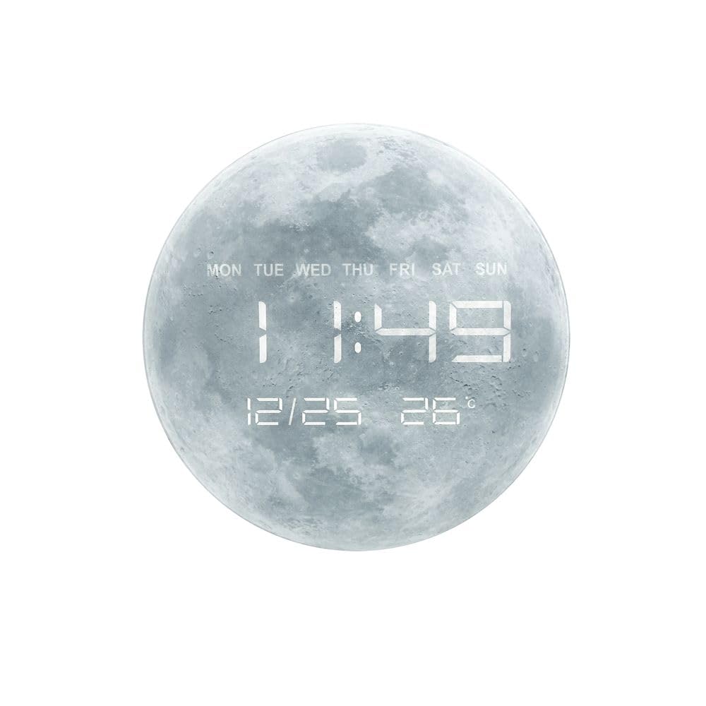 DD RETAILS Digital Wall Clock || Smart Silent LED Wall Clock || Large Display Modern Non Ticking Clock with Temperature & Time || Clocks for Living Room, Bedroom, Office, Kitchen Decor (Moon) 4