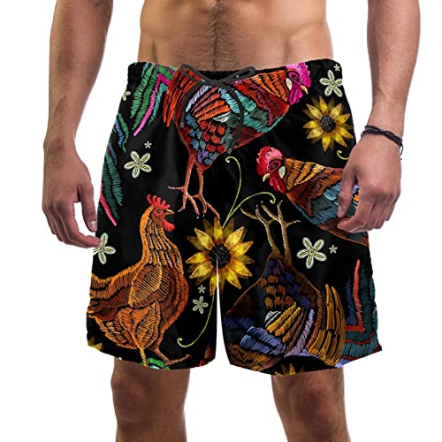 Short de plage à séchage rapide JDEZ pour hommes avec motifs tournesols et coqs