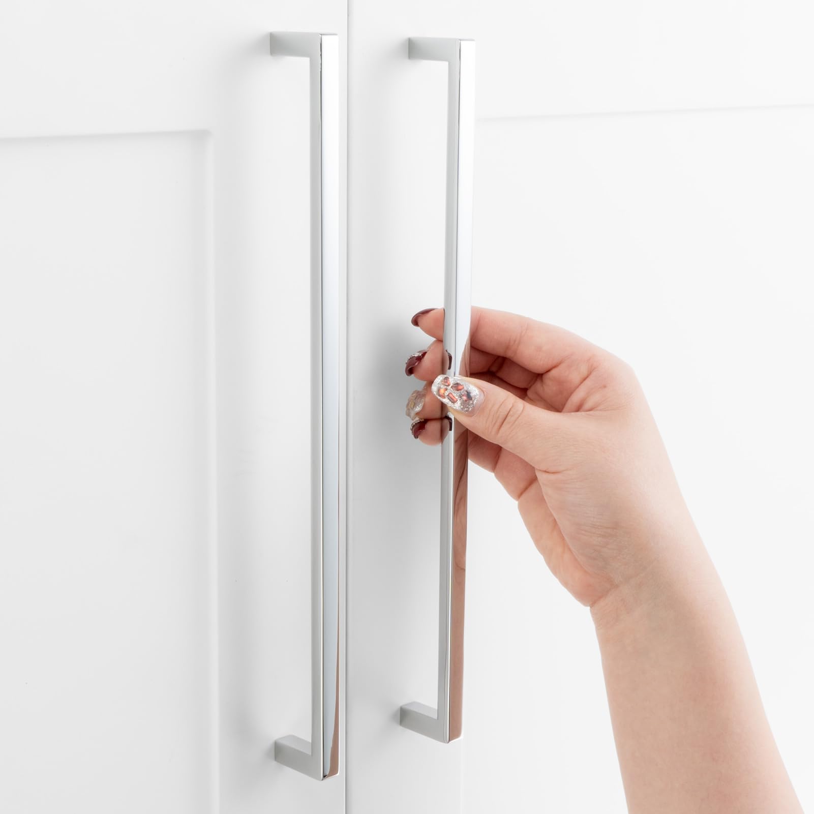 ASKANO Pack of 1, 10 Inch Hole Centers, Polished Chrome Square Bar Kitchen Cabinet Pull Handle ZP2401 | Solid Hardware for Drawer, Dresser, Bathroom,