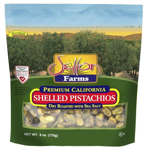 Image of Setton Farms Roasted and Salted Premium California Shelled Pistachios 6 Oz. Bag Certified NonGMO Gluten Free Vegan & Kosher, Dry Roasted With Sea Salt, 6 Oz