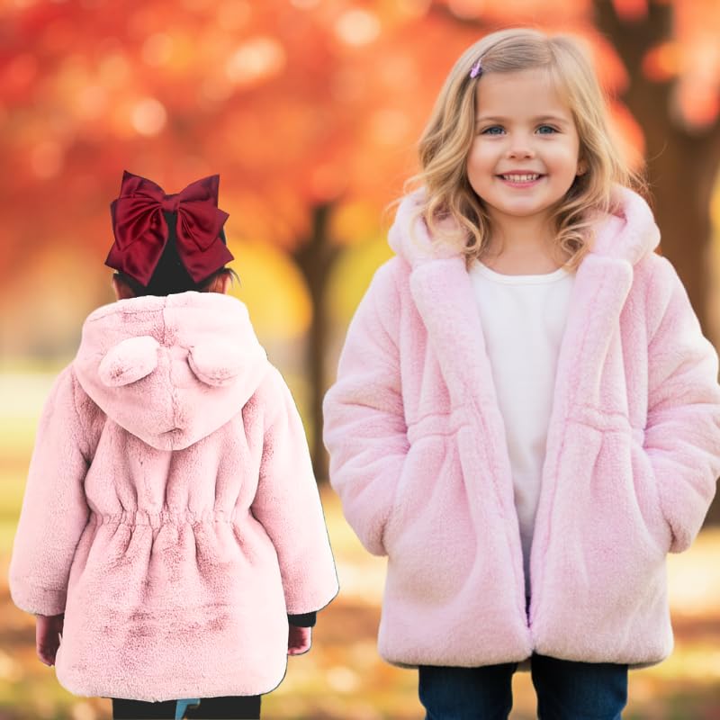Cappotto Bambina in soffice Pelliccia Sintetica, con Cappuccio e Orecchie, Giacca Invernale Calda per Bambine