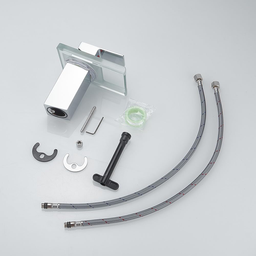 SOLEO Robinet mitigeur design bec cascade à LED lumineuses chrome brillant