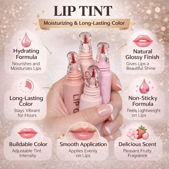 Image of 4 PCS Korean Jelly Lip Gloss Set (12ml Each) | Hydrating Juicy Lip Gloss for Girls & Women | High-Shine Glossy Finish, Non-Sticky, Long-Lasting Lip Makeup