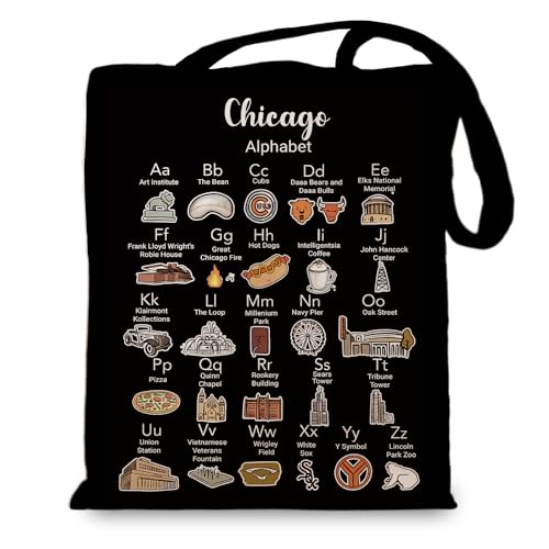 jepuyaya Chicago Gift Tote Bag Chicago Lover Gifts Shoulder Bag Chicago Souvenir Gift for Women Friends Sister Birthday Christmas Girls Trip Gifts, Chicago Alphabet6JT308, Bege, Large