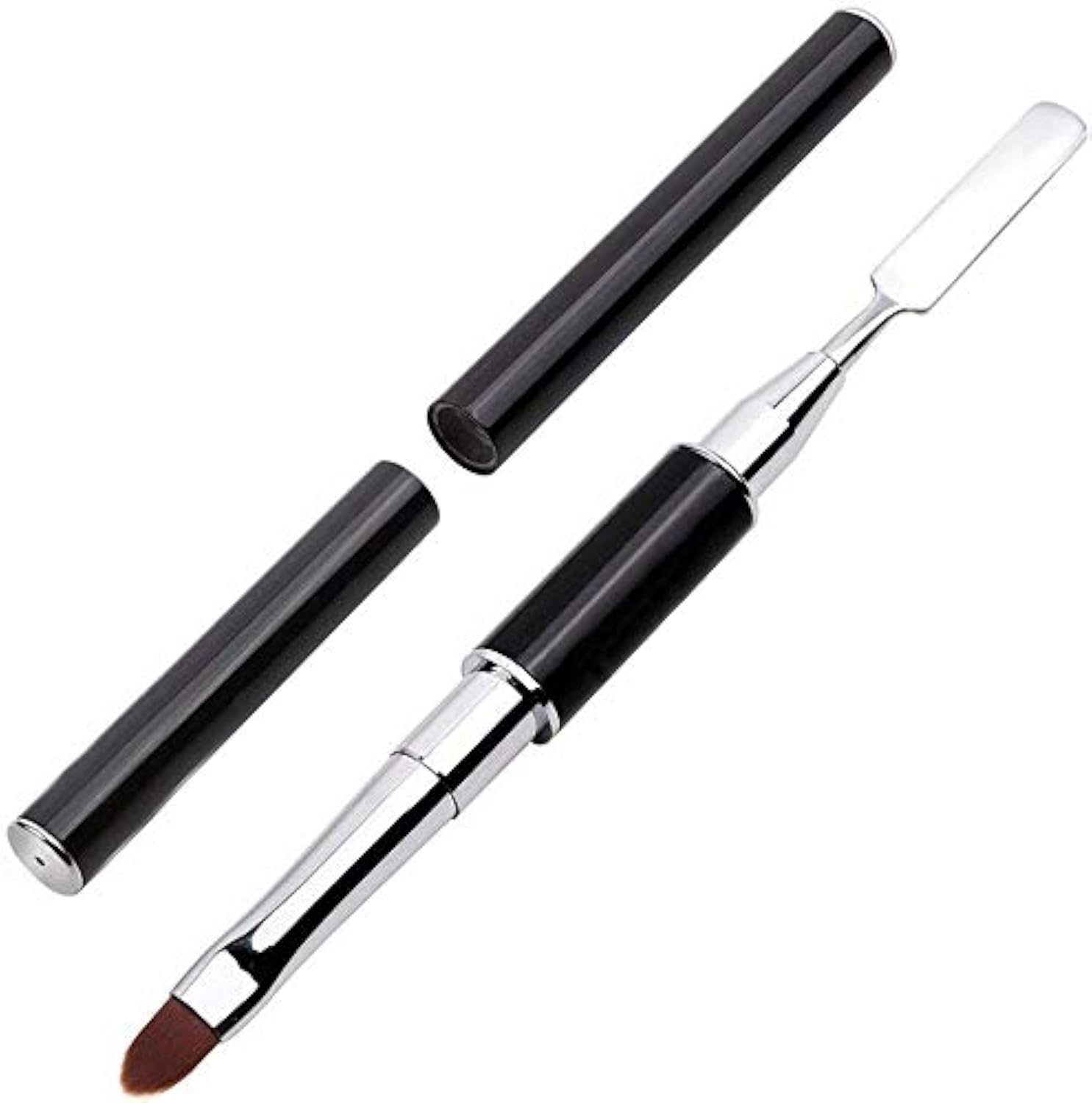 N+A Dual-Ended Polygel Brush & Picker Tool, 2 In 1 Stainless Steel Designs Nail Brushes Gel Tool For Acrylic Nails Extension (Black)