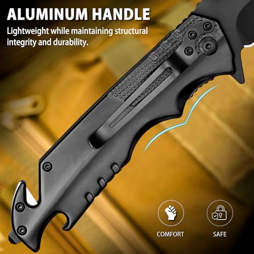 Image of NedFoss FA48 Tactical Knife, 5-in-1 Serrated Pocket Knife for Men Women | 8Cr14Mov Steel Camping Folding Knife with Aluminum Handle, Bottle Opener, Glass Breaker, Seatbelt Cutter, Wrench, Liner-Lock