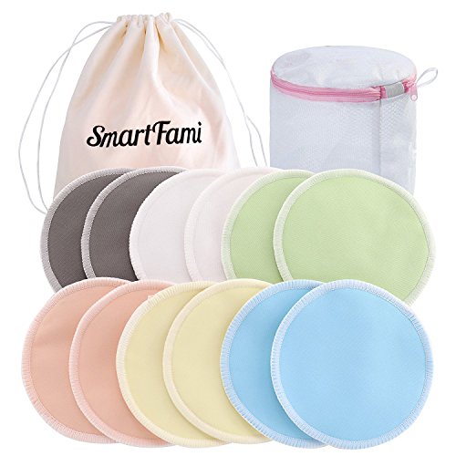 Les Meilleurs Coussinets dAllaitement Organiques Lavables en Bambou (Pack de 12) avec Sac à Lessive et Linge par SmartFami, Tampons pour Poitrine, Ultra Douces, Waterproof, Coussinets pour Soutien-go