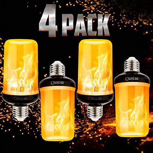 Pretigo LED Flame Effect Light Bulbs, 6W E26/27 Simulated Fire, 4 Mode Types Flickering Light Bulbs for Vintage Indoor Outdoor Decor (4-Pack)