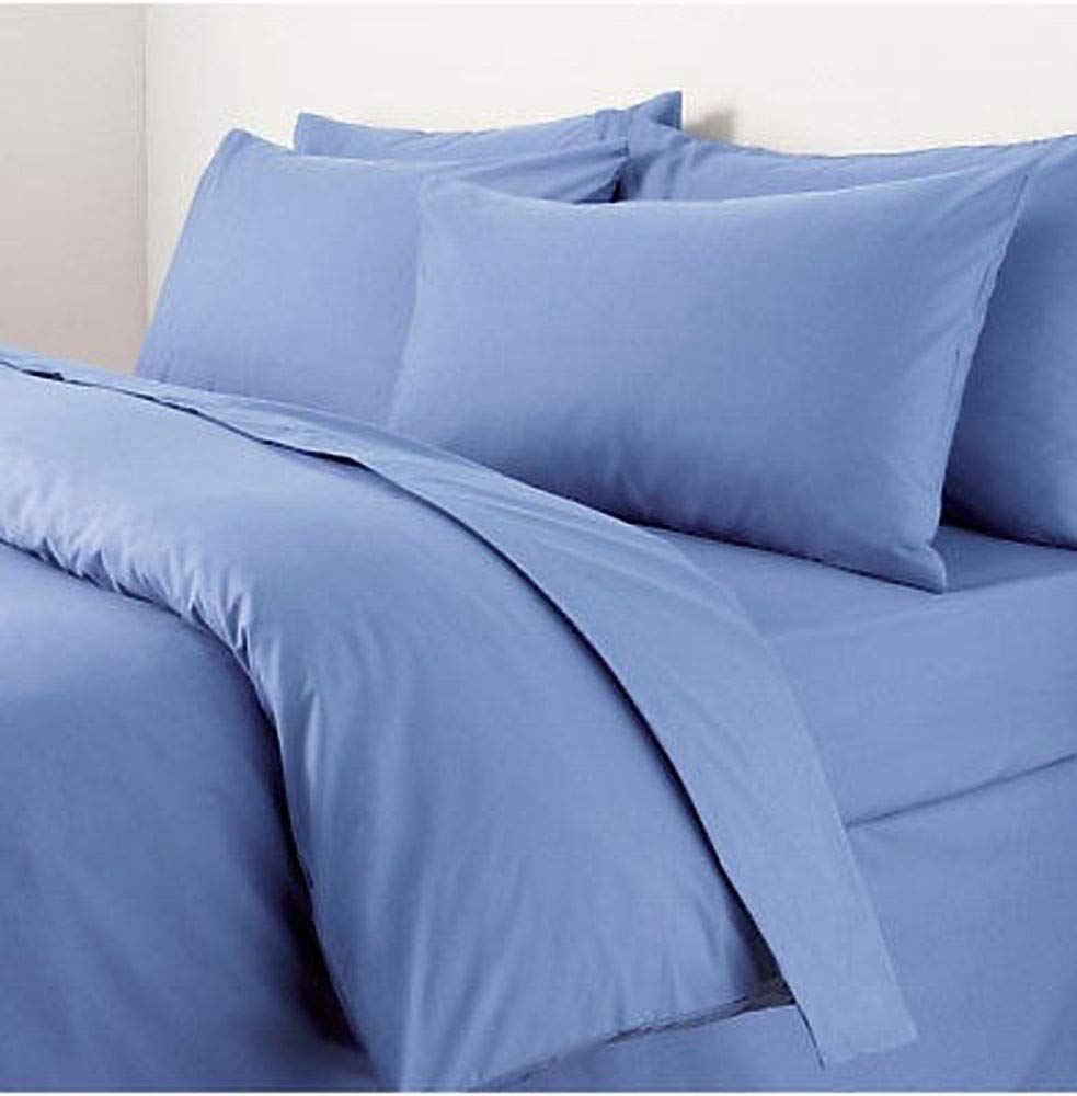 Looms & Leaves Blue 100% Percale Poly Cotton Rich Duvet Quilt Cover Bedding Set Soft Feel (, Double)