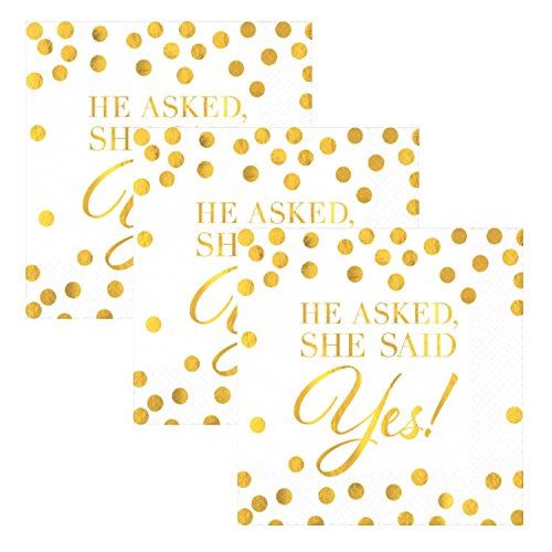 He Asked She Said Yes | Amscan Wedding Beverage Napkins Value Pack, Gold/White, 5