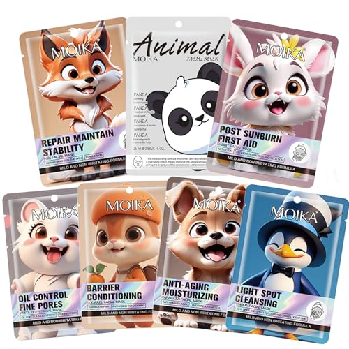 7 Piezas Mascarillas Faciales de Tela Lavables - Mascarilla Hidratante No Tejida para Mujeres y Adolescentes, Regalos para Chicas, Mascarilla de Tela Suave para el Cuidado Diario de la Piel