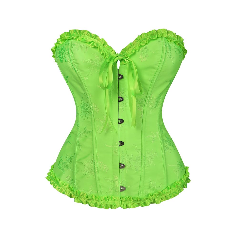 JoyPeak Halloween Corset Tops for Women,Lace Up Bustier Shapewear Lingerie,Overbust Corset Push Up Bodysuit(UK,Medium,fluorescent green)