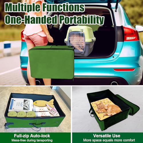 Image of Large Portable Cat Travel Litter Box, 20x14x6.5 Inches with Zipped Lid & 10 Liners, Leak-Proof, Lightweight, Sturdy & Waterproof and Foldable for Hotels, Car, & Camping