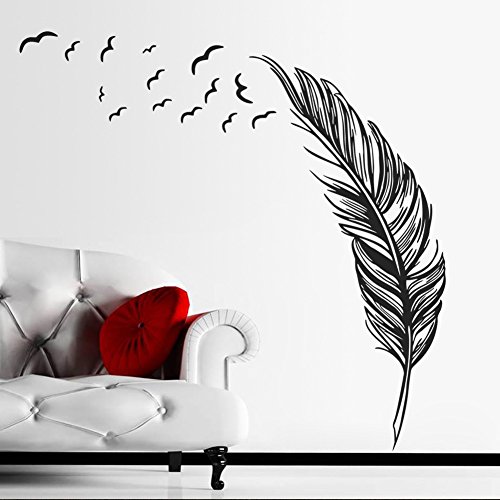 Zooarts Creative plumas negro adhesivo de pared vinilo adhesivos decoración mural