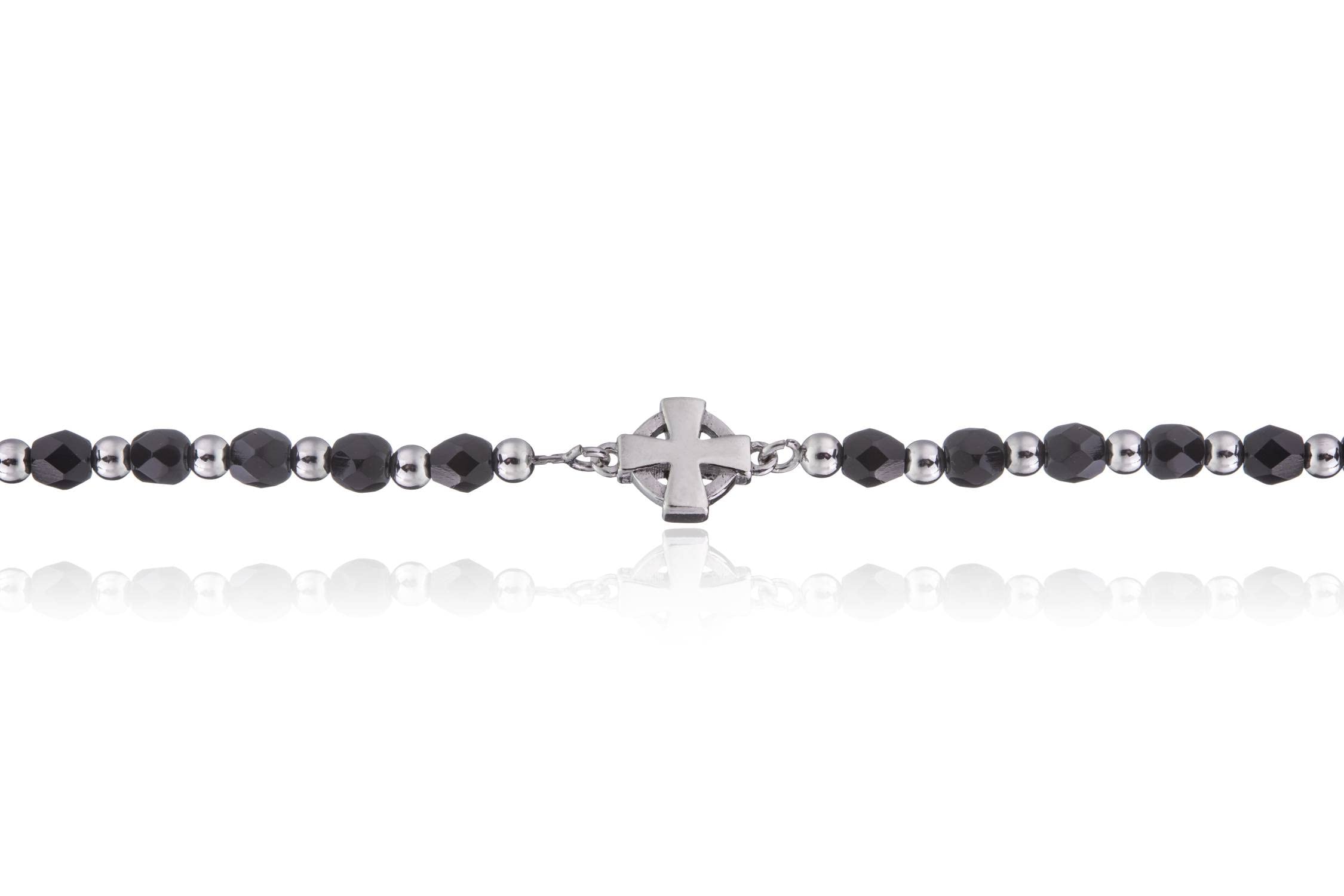 Bracciale da Uomo Ragazzo in argento 925 Sfere e Pietre con Croce Celtica Made in Italy + Confezione Regalo Personalizzata - per Compleanno Comunione Cresima Anniversario Natale Festa del Papà