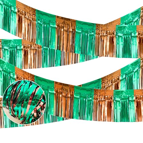 Image of 4 Packs Total 39 Ft Super Ball Parade Floats for Trailer Car, Green Brown Foil Fringe Garland Tinsel Streamers Hanging Backdrop Banner Table Skirts for Graduation Homecoming Birthday Football Party