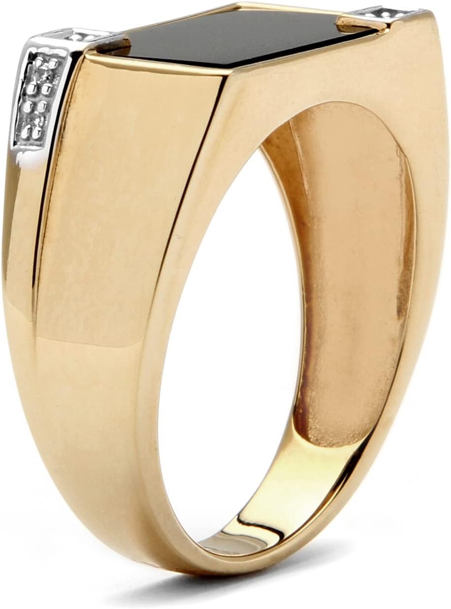 PalmBeach Men's Yellow Gold-plated Sterling Silver Emerald Cut Natural Black Onyx and Diamond Accent Ring Sizes 8-13