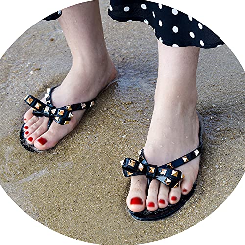 TYFLOVE Women Rivet Flip Flops Studded Jelly Thong Sandals with Bow Summer Bowtie Flat Beach Rain Shoes2