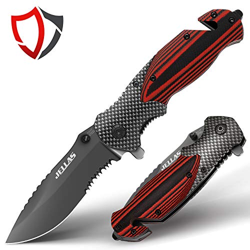 Jellas Pocket Knife for Men Women, Folding Knives with Sharpener, Premium Tactical Knife
