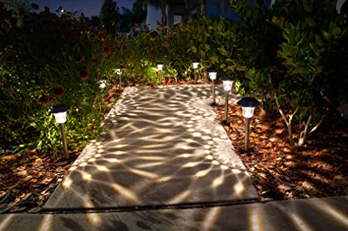 Morvat LED Solar Powered Outdoor Landscape Path Lights with Stainless Steel & Glass Lens, Up to 8 Hours Lighting for Garden Lawn Yard Walkway & Pathway, Waterproof, Dusk to Dawn, Warm Light, 8 Pack
