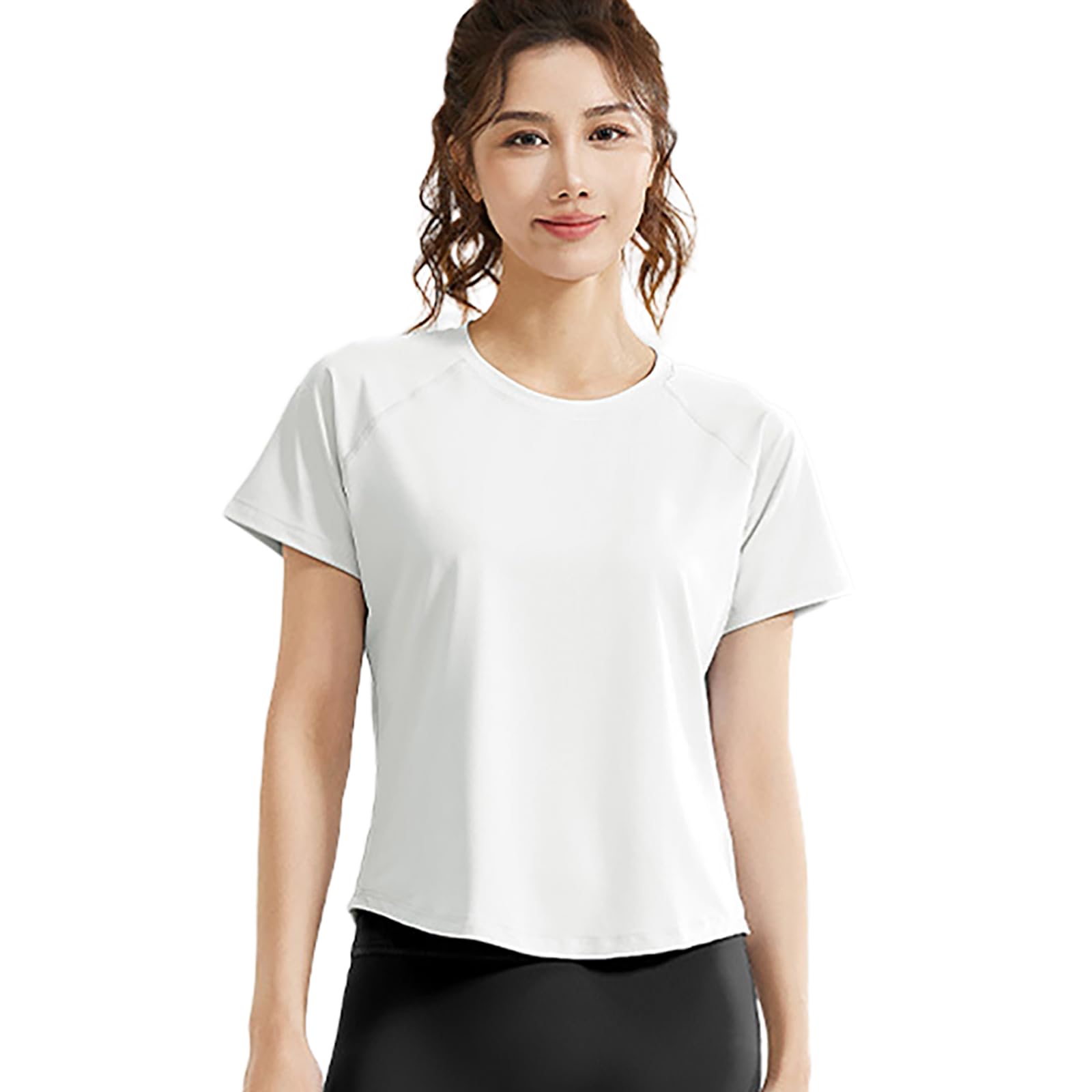 [Zleufirty] ヨガウェア トップス 半袖tシャツ レディース ホットヨガ ピラティス ウェア スポーツ 大きいサイズ 丸裾 背面メッシュ生地 クルーネック 通気薄手 吸汗速乾 ストレッチ ゆったり