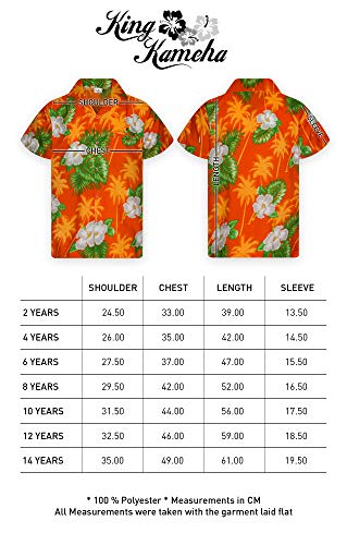 King Kameha Funky Hawaiian Shirt Kids Boys, Shortsleeve, Print Small Flower, Orange, 10