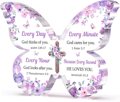 Image of Gifzy Christian Gifts for Women Faith, Butterfly Acrylic Plaque Sign, Religious Gifts for Women on Mothers Day Birthday Christmas, Spiritual Present for Female Friend Family, 5x3.8x0.5 Inch - Purple